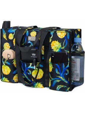 Women's Black Yellow Polyester Utility Water Resistant Tote Bag with 13 Pockets